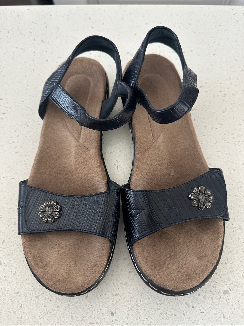 Women's Blue Adjustable Comfort Sandals with Floral Accent